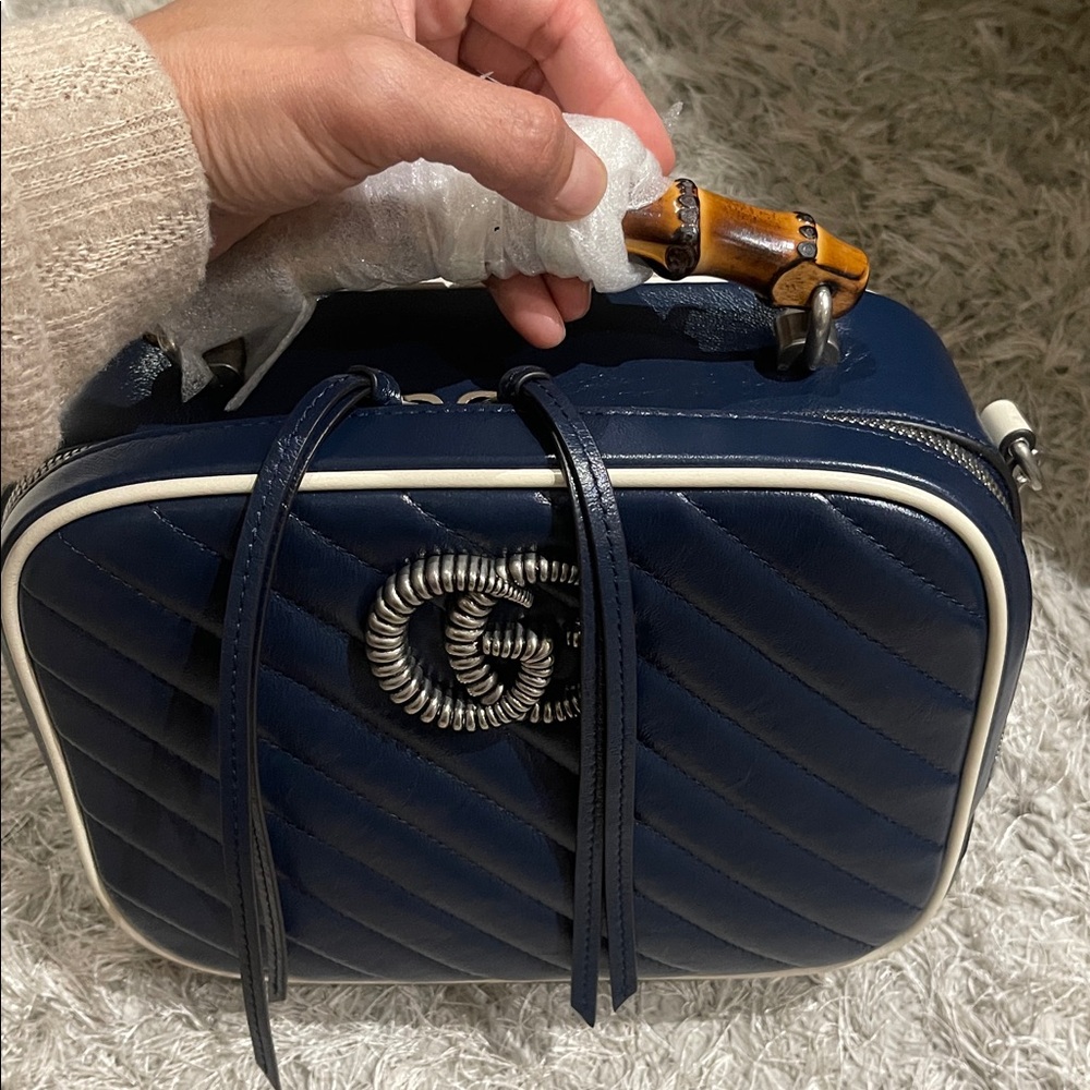 Navy Blue Structured Crossbody Bag with Silver Hardware - Picture 8 of 11